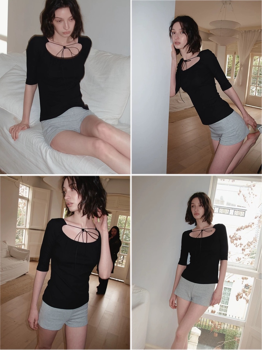 Black Tie Scoop-Neck Women's Top